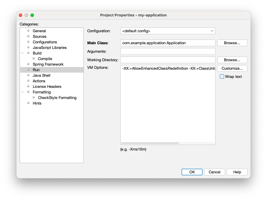 NetBeans project properties dialog