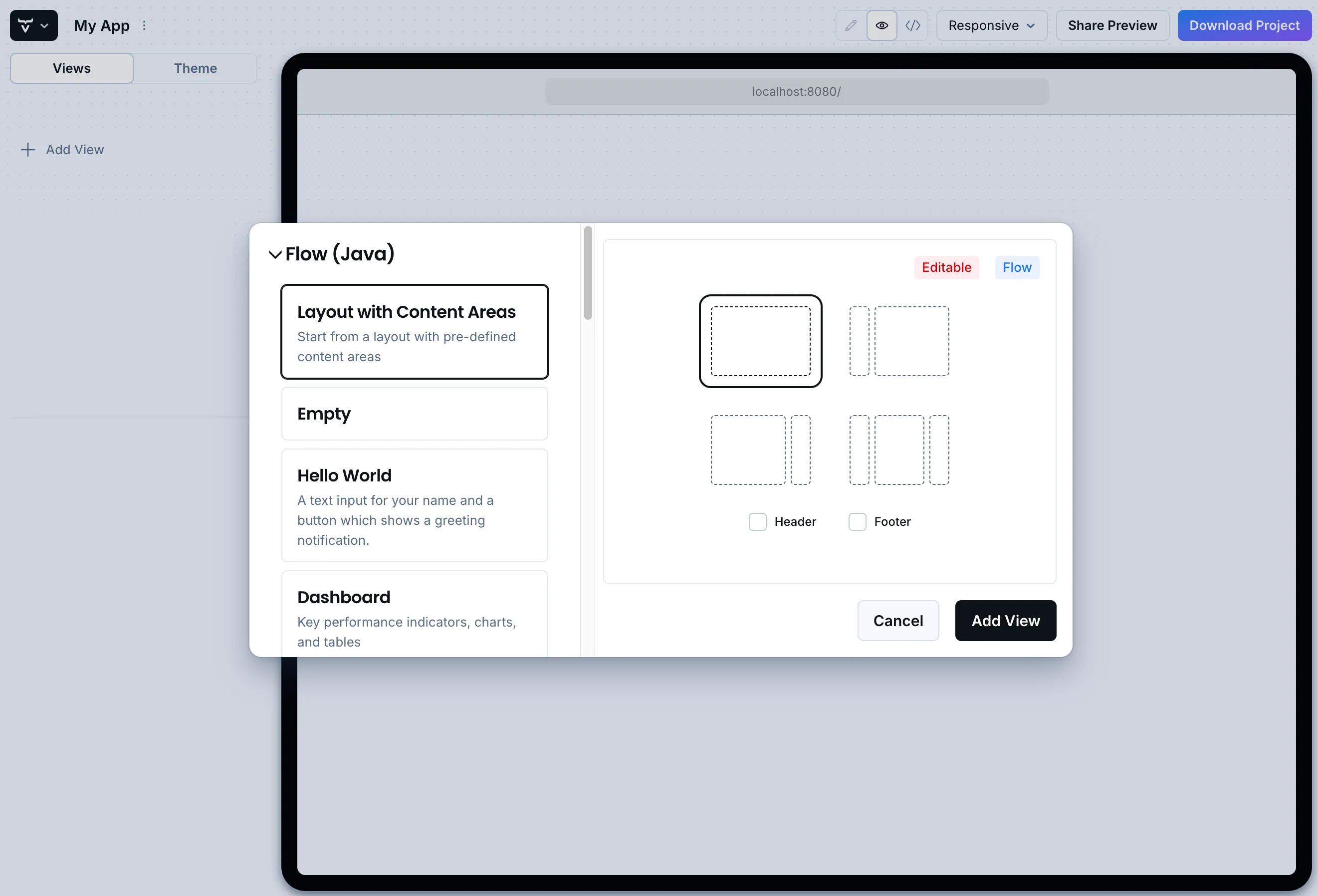 Add New View Builder View to a Vaadin Start playground Project
